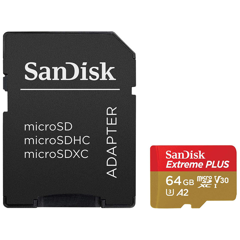 picture کارت حافظه microSDXC سن دیسک مدل extreme plus V30 کلاس 10 استاندارد UHS-I U3 سرعت 170MBps ظرفیت 64 گیگابایت به همراه آداپتور sd