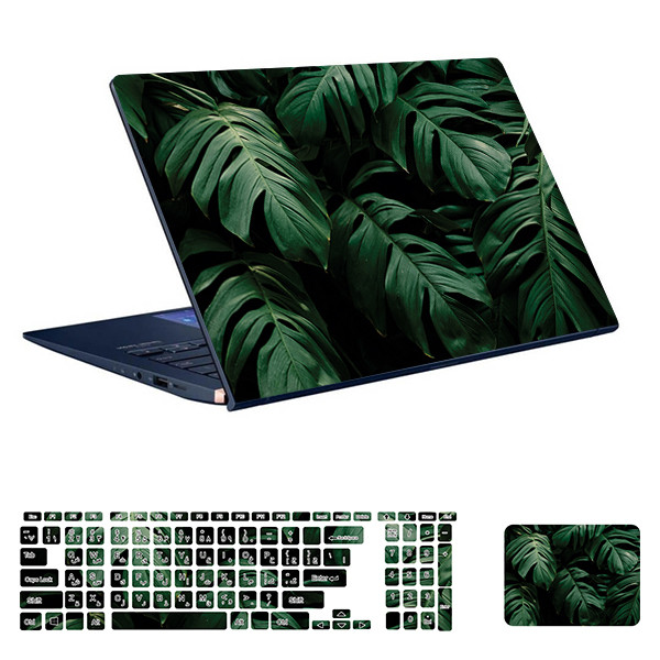 picture استیکر لپ تاپ توییجین و موییجین طرح Green کد 01 مناسب برای لپ تاپ 15.6 اینچ به همراه برچسب حروف فارسی کیبورد
