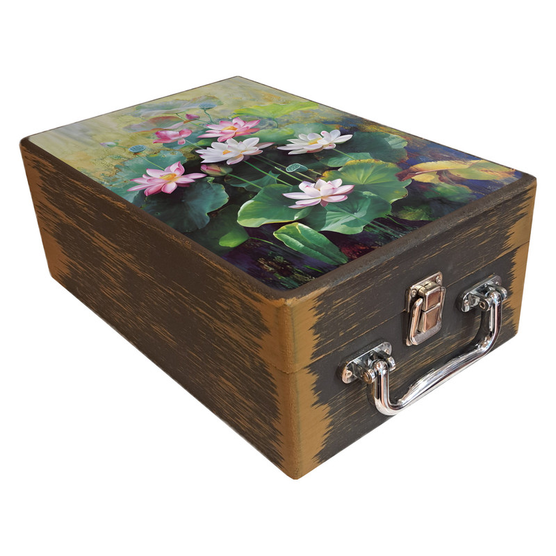 picture جعبه هدیه چوبی مدل چمدان طرح بهاری کد WS797