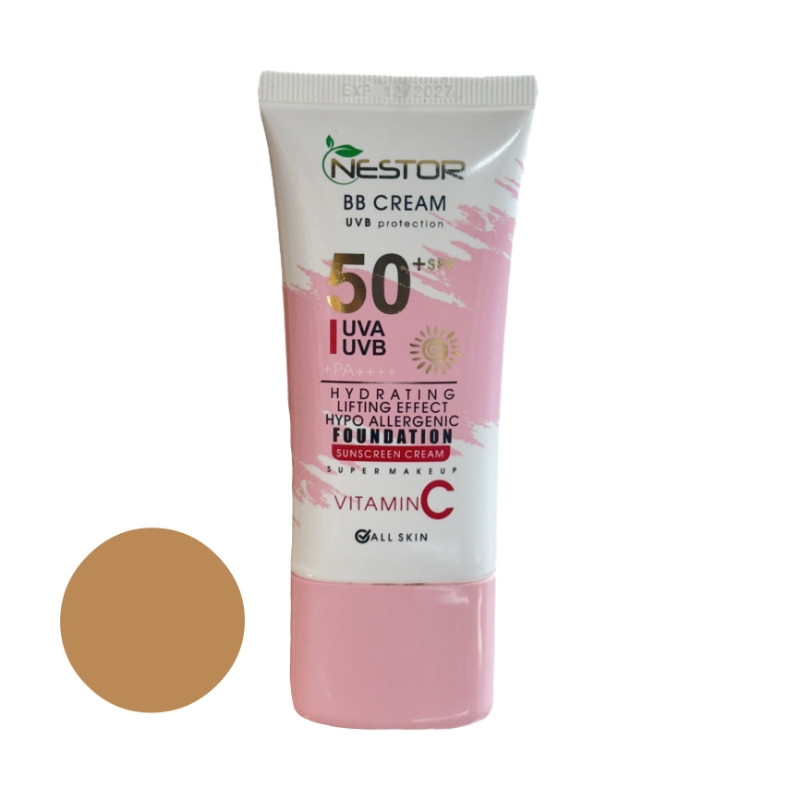 picture کرم ضد آفتاب رنگی نستور SPF 50 شماره 3 مدل ویتامین c ‌مناسب پوست‌های خشک حجم 50 میلی‌لیتر