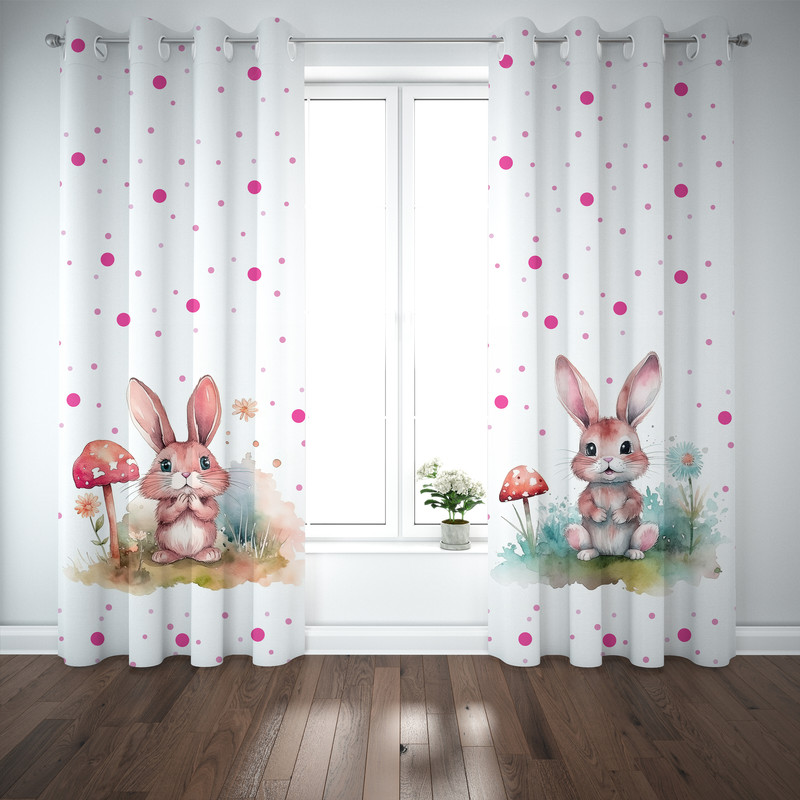 picture پرده مدل اتاق کودک طرح دخترانه خرگوش سایز 140x280 سانتی متر 