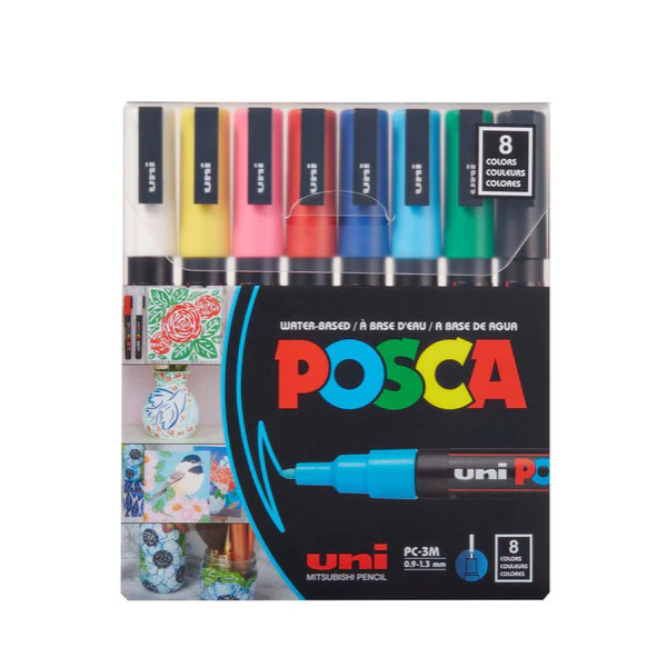 picture ماژیک رنگ آمیزی یونی بال مدل POSCA 3M بسته 8 عددی