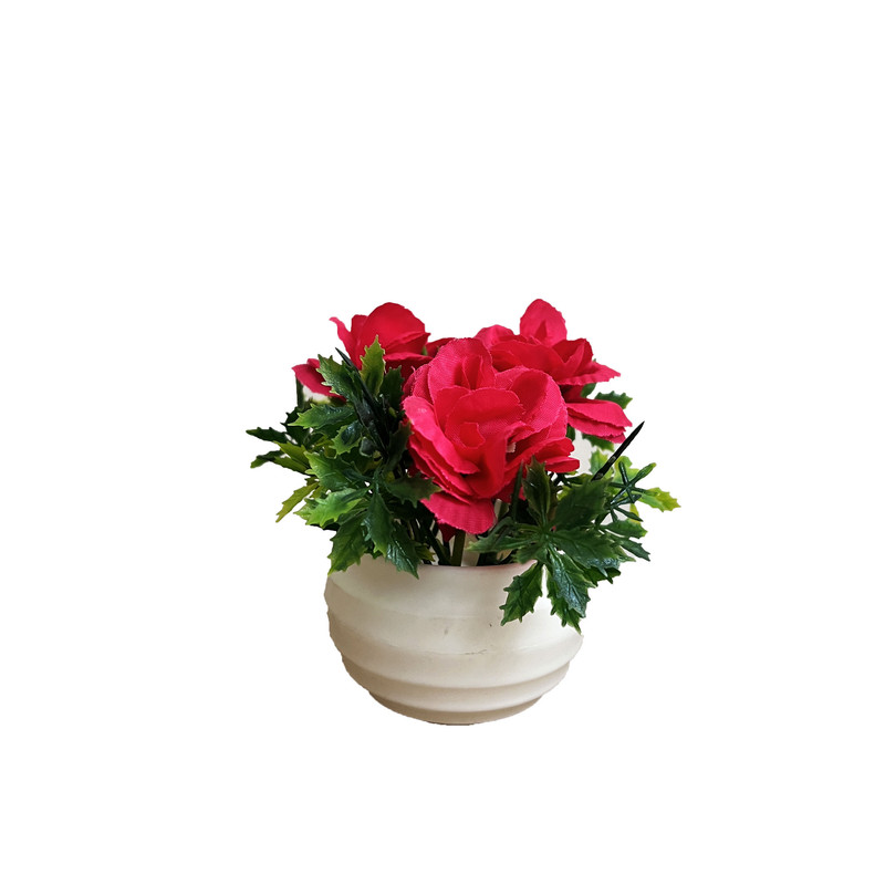 picture گلدان به همراه گل مصنوعی مدل سه رز مینیاتوری